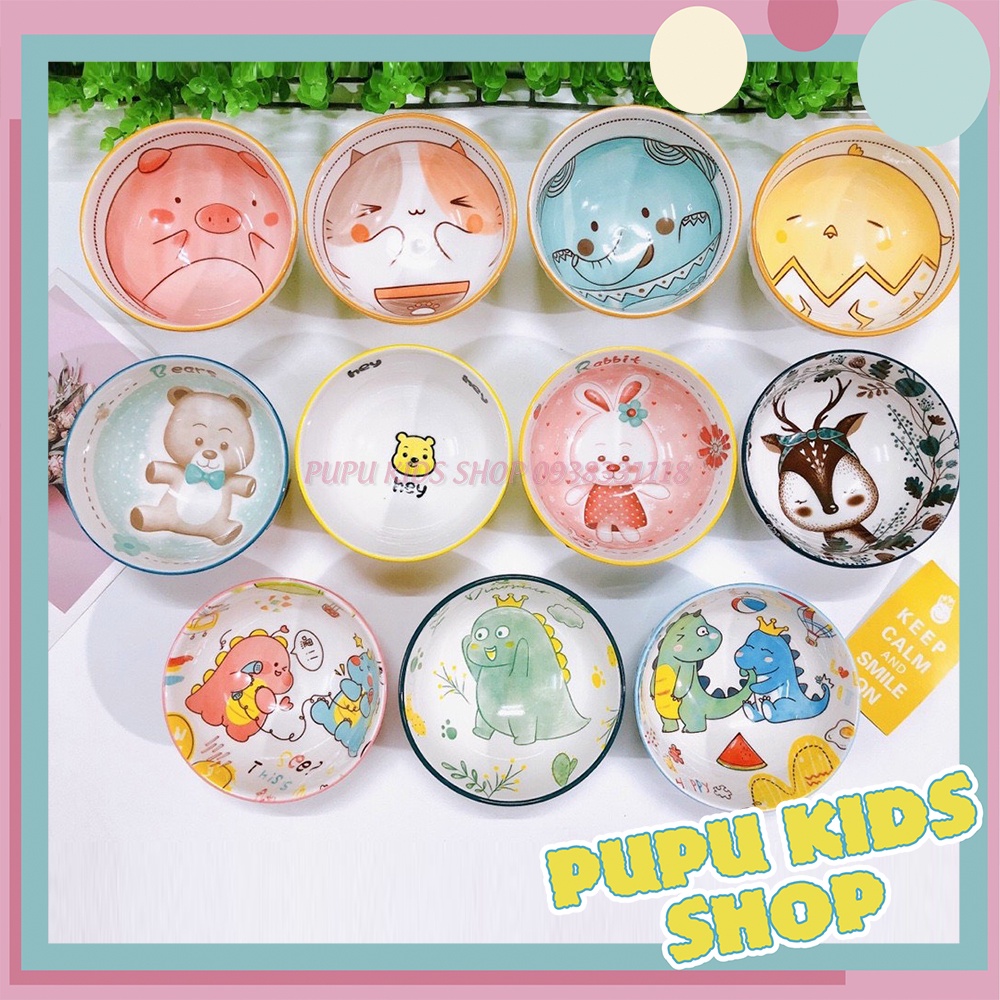 Bát Sứ Tròn Hình Thú Dễ Thương Cho Bé Ăn Dặm, Ăn Cơm 4.5inch