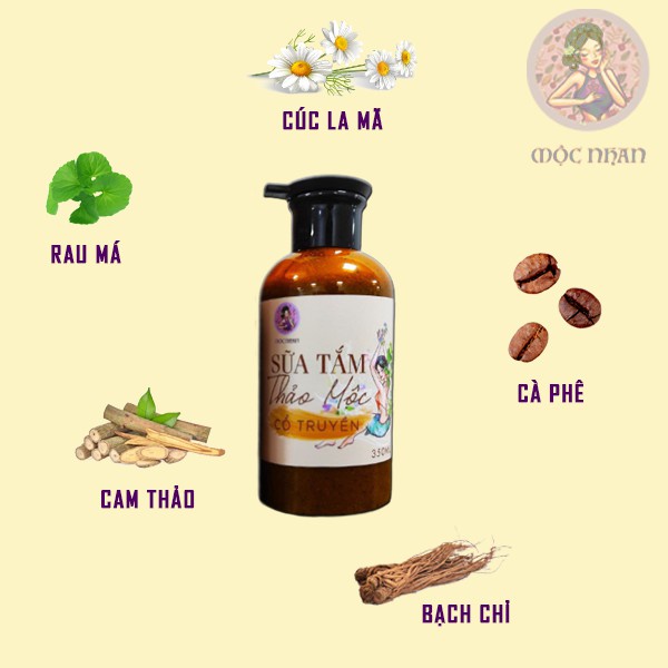 Mộc Nhan Natural, Sữa Tắm Thảo Mộc Cổ Truyền, Mịn Màng, Trắng Hồng, Thơm Mát, Mocnhanvn