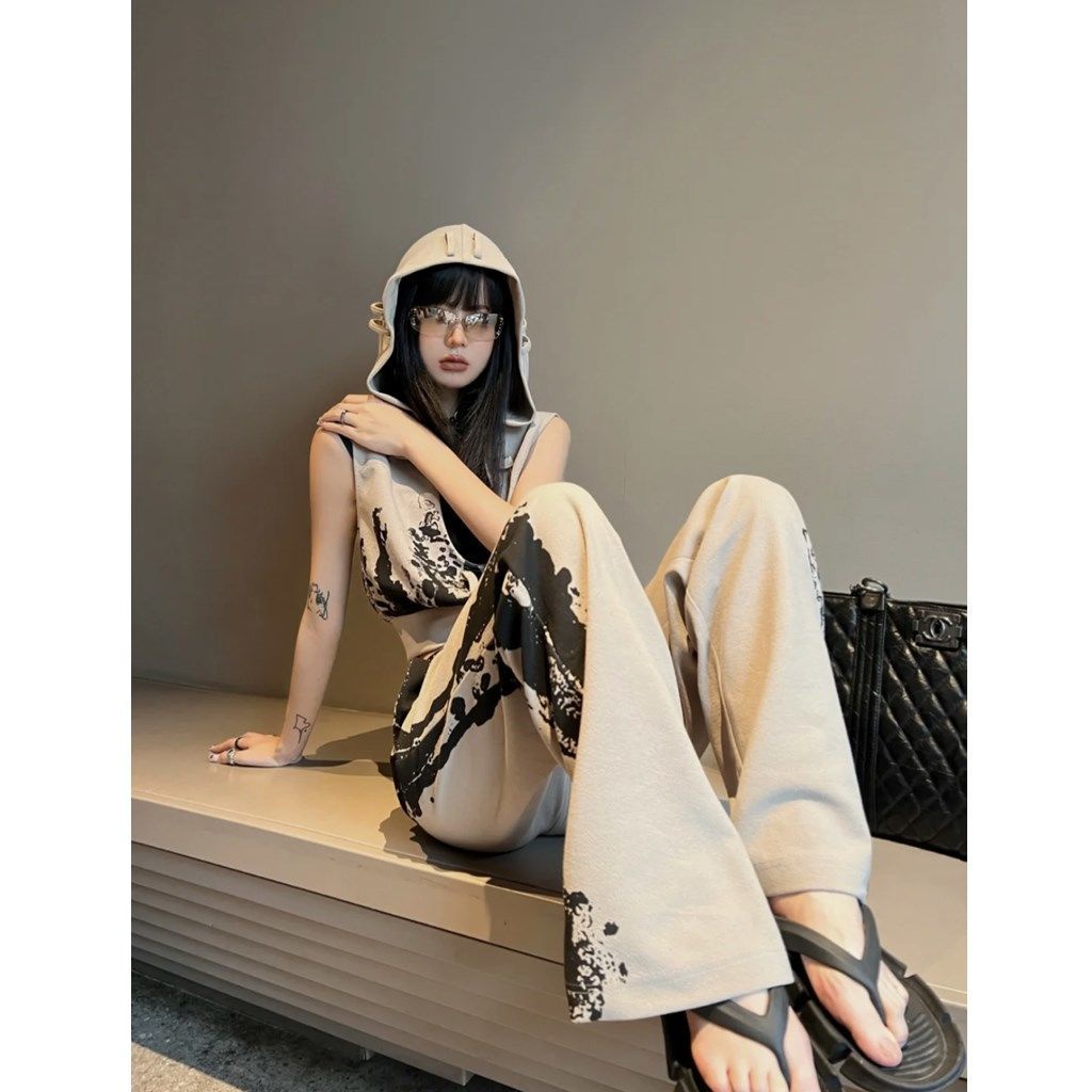 Bộ Áo Hoodie + Quần Dài Ống Rộng Phong Cách Thời Trang Đường Phố Mỹ Thời Trang Mùa Hè Hàng Mới Dành Cho Bạn Nữ