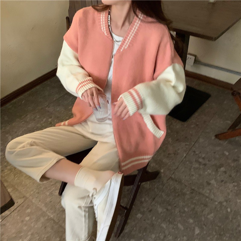 (A1006) áo khoác len cardigan dáng bóng chày freesize 2 màu