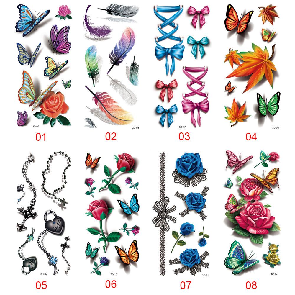 [Hàng mới về] Tờ hình xăm dán tạm thời hình bướm/lông vũ nhiều kiểu 3D làm đẹp độc đáo cho nữ