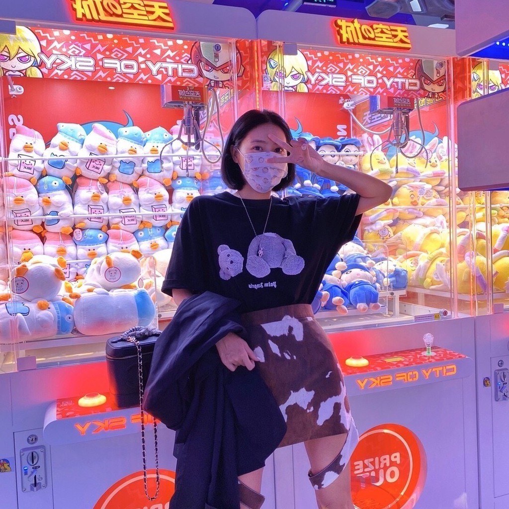 Áo thun nữ PALM ANGELS BEAR Phiên Bản Màu Tối ,áo thun tay lỡ cá tính lạ chất hè oversize-BLACK56