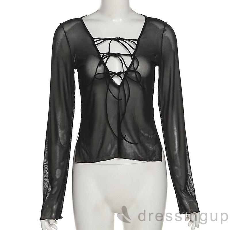 Áo thun tay dài phối lưới thời trang cho nữ