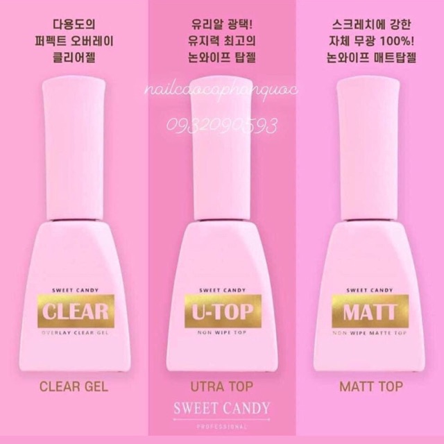 Sơn top gel, matt top, clear gel của Candy nail Hàn Quốc