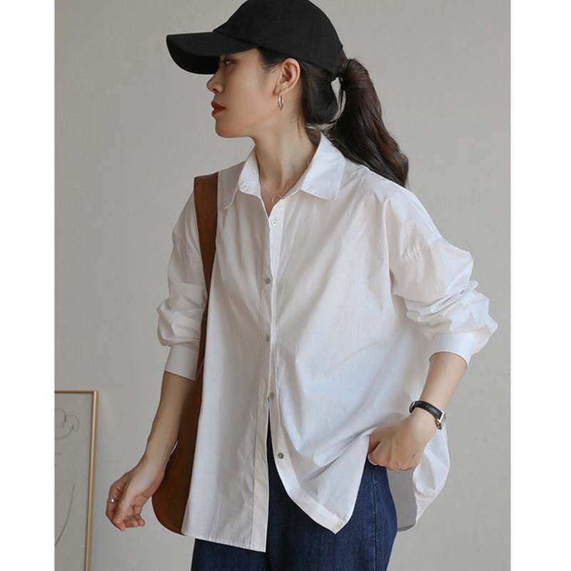 Áo sơ mi IELGY tay dài dáng rộng màu xanh dương thời trang cao cấp cho nữ