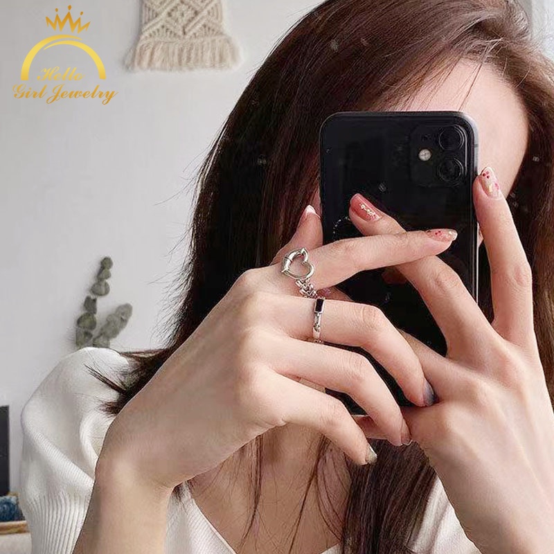 Set 2 Nhẫn Đeo Tay Kim Loại Hình Trái Tim Thời Trang Nữ