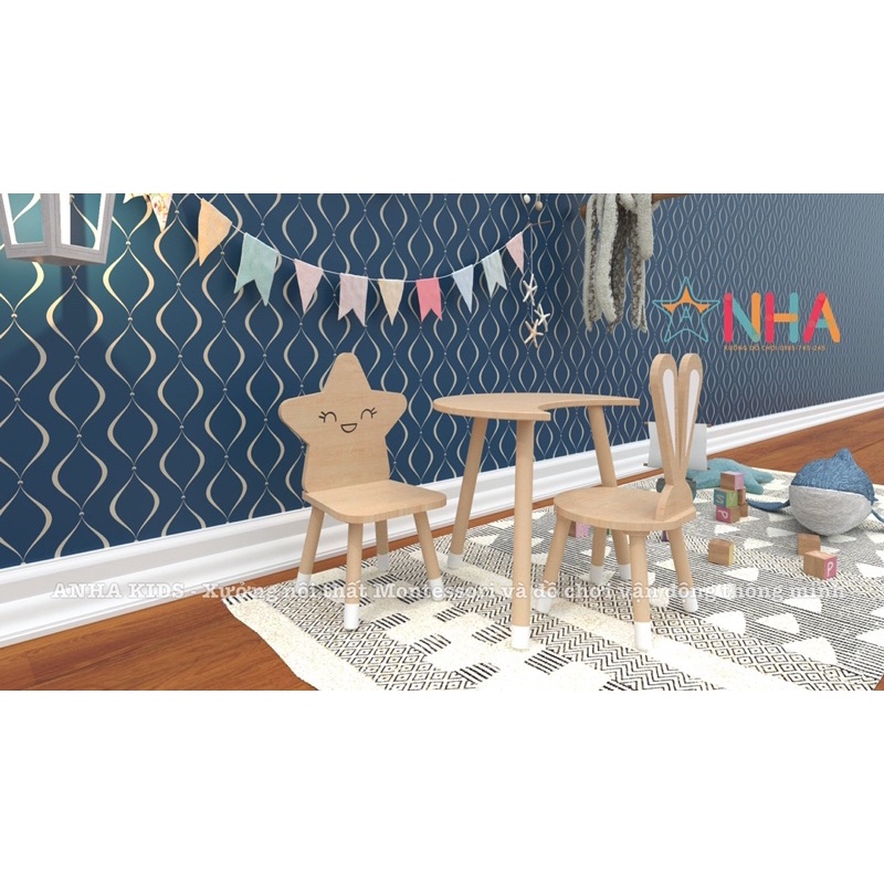 Bộ bàn ghế gỗ Montessori trẻ em, học tập cho bé.