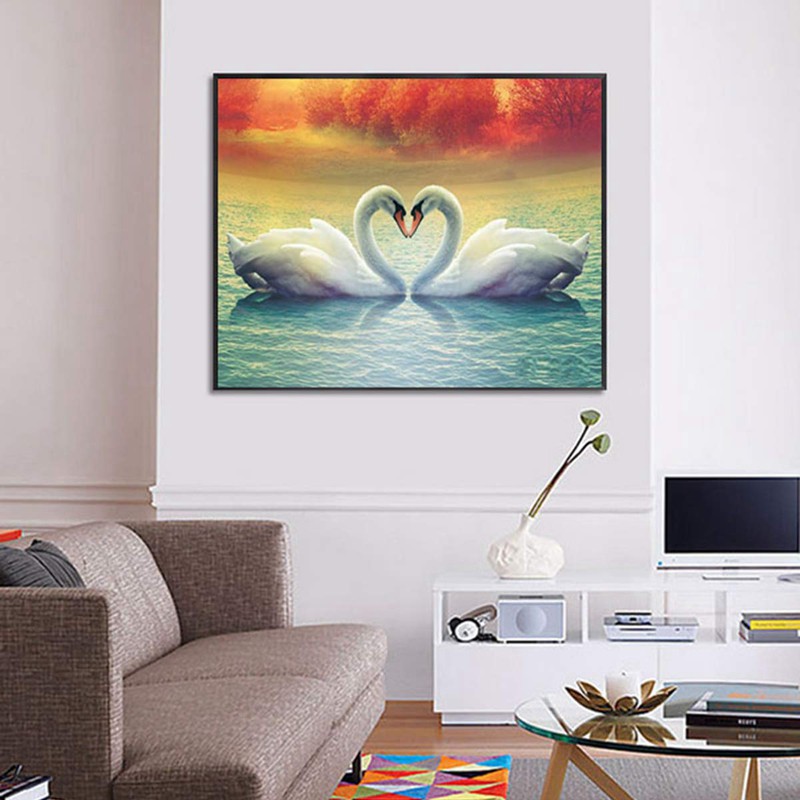 Bộ Tranh Đính Đá 5d Tự Làm Hình Thiên Nga 30x40cm