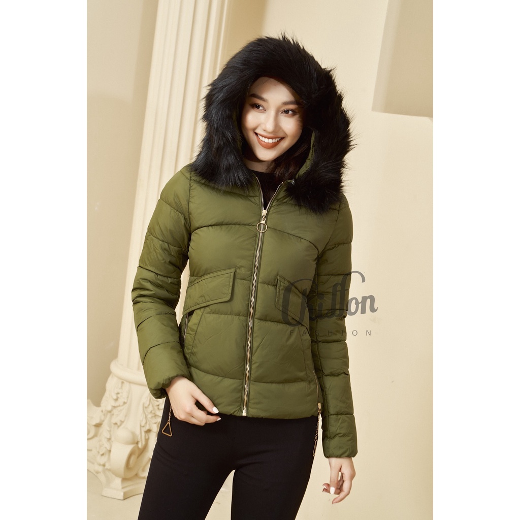 Áo phao khóa nắp túi mũ lông vũ by Chiffon (Size bé)