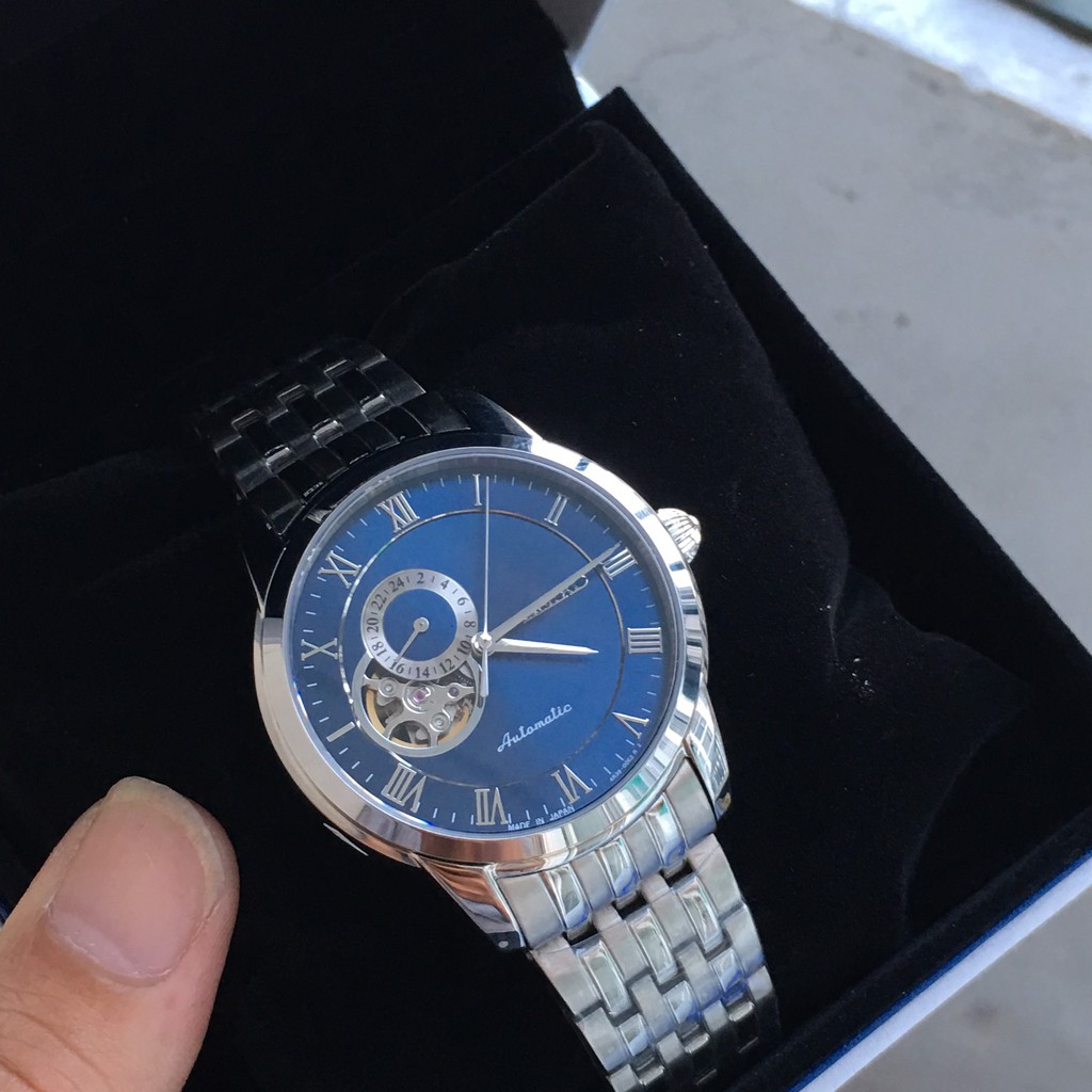 Đồng hồ nam seiko 5 mặt cơ lộ cơ ,lộ đáy mầu xanh blu