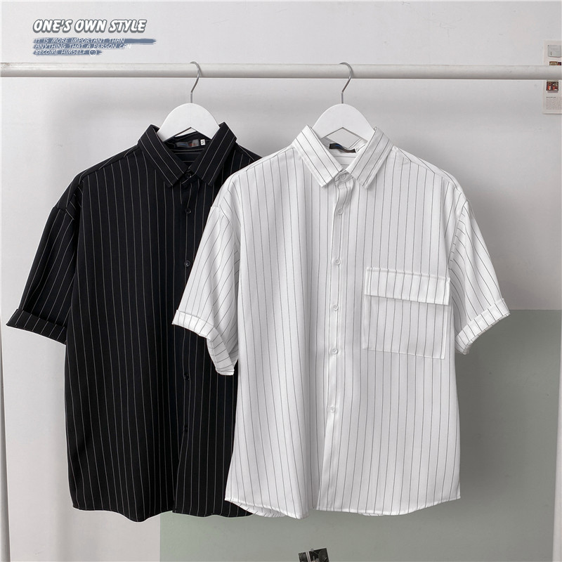 Áo sơ mi tay ngắn dáng rộng họa tiết kẻ sọc thời trang mùa hè cho unisex size M-3XL | BigBuy360 - bigbuy360.vn