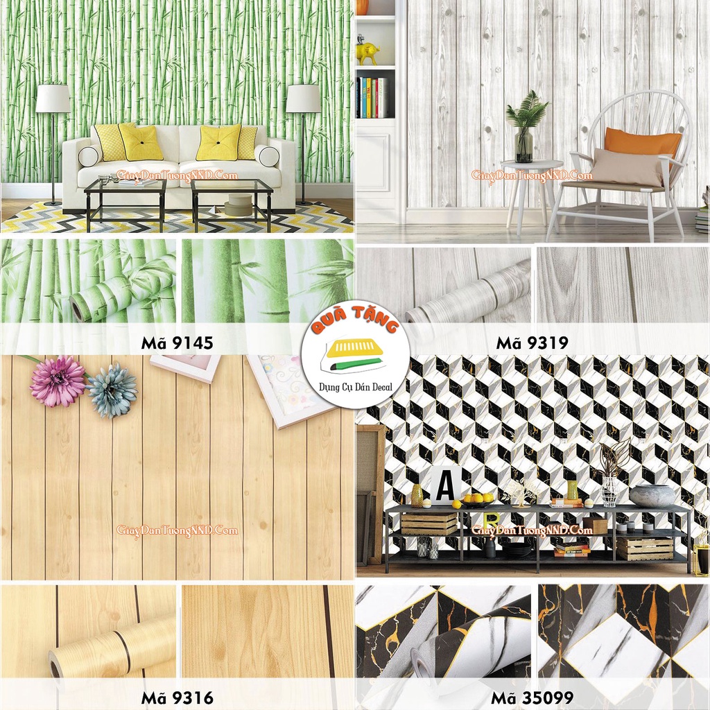 Giấy Dán Tường 3D giả gạch, giả đá, giả gỗ decal không cần keo cuộn 10m x 45cm