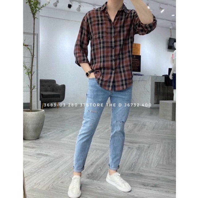 ÁO SƠ MI NAM CARO NÂU ĐỎ DÀI TAY FORM CHUẨN CHẤT COTTON THOÁNG MÁT VS06 N&CSHOP | BigBuy360 - bigbuy360.vn