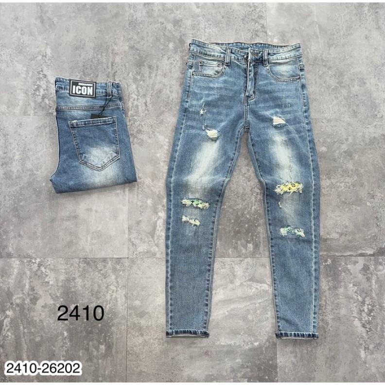 Quần Jeans Nam LV Vá Da Cực Hot - Quần Bò Xanh Amr Rách Nhẹ Cao Cấp Cho Nam