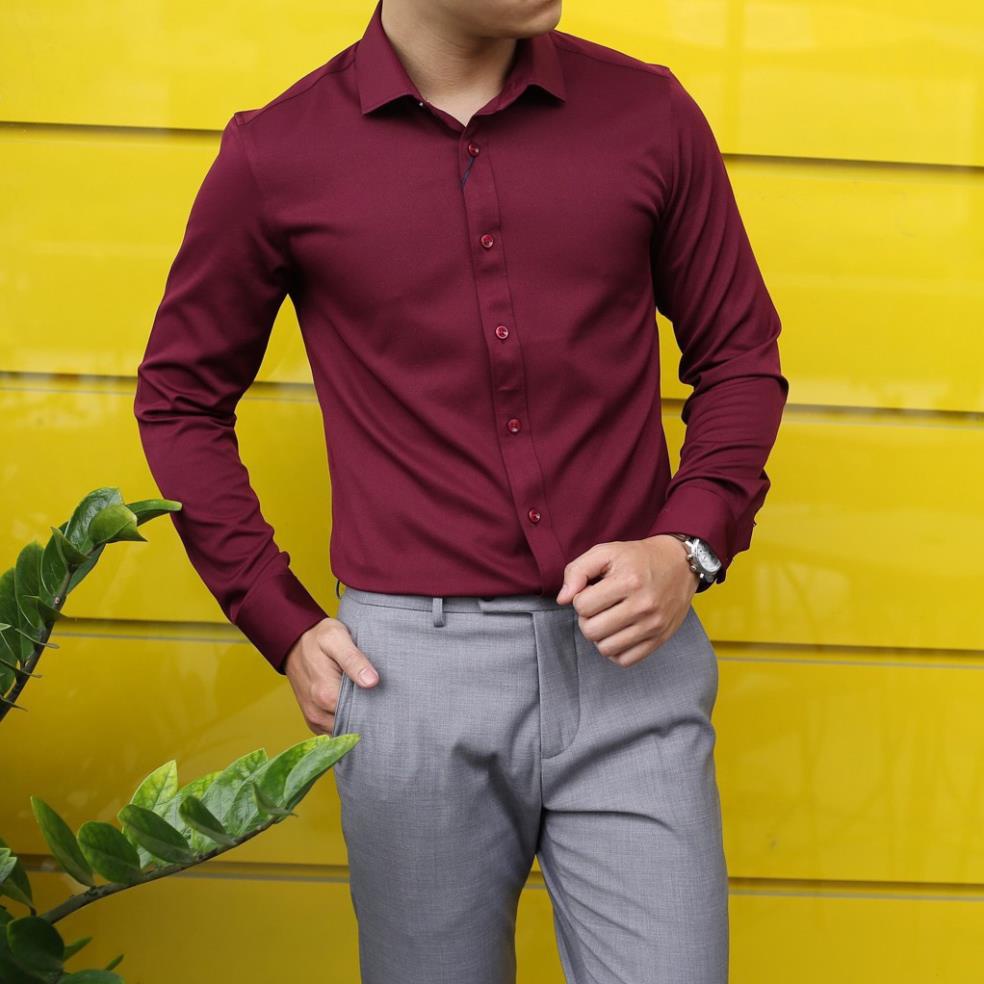 Áo sơ mi nam dài tay Gman cổ bẻ, áo sơ mi trắng vải lụa nến không nhăn không xù *