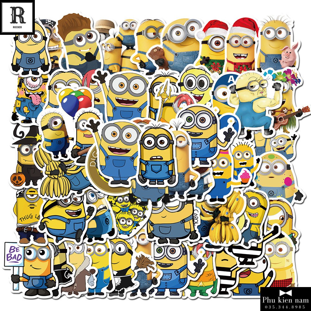 Sticker PVC Minion 50 Hình ST115 - Stickers Chống nước Dán Mũ bảo hiểm Vali Laptop Điện thoại Dán xe
