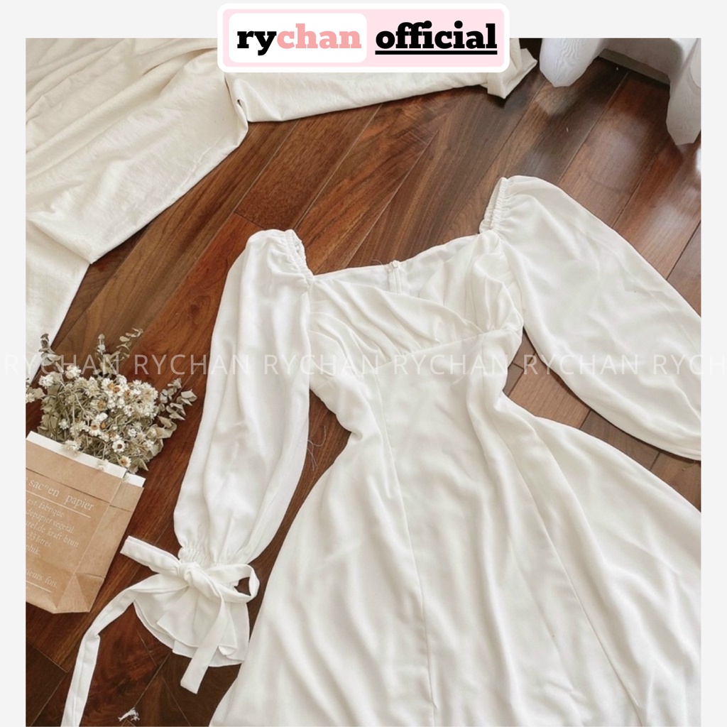 Đầm Váy Nữ Dự Tiệc Màu Trắng Dáng Ngắn Thanh Lịch Xếp Li Ngực Tay Dài Phồng Hot Trend [ẢNH THẬT CUỐI] - DX9909