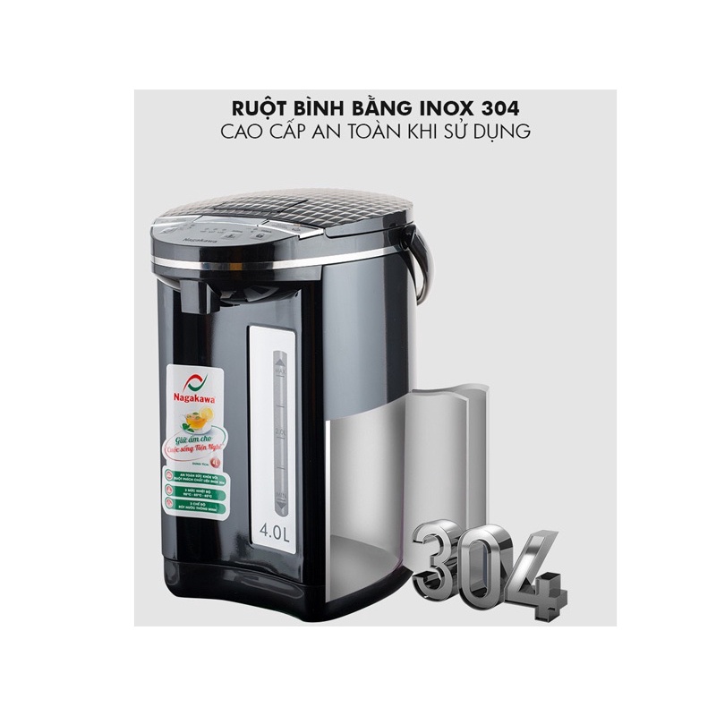 Bình thuỷ / phích điện inox 304 cao cấp 4.0L Nagakawa