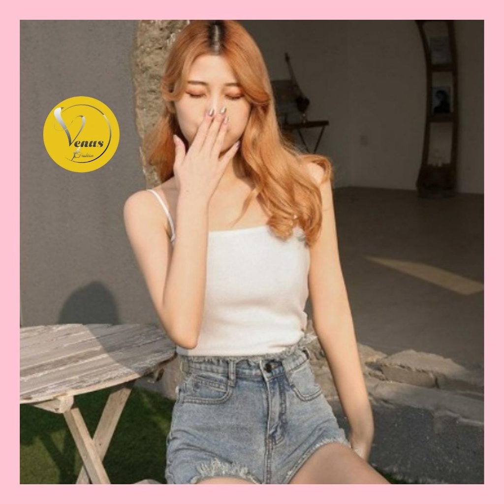 Áo 2 dây sợi bún VENUS áo hai dây tăm ôm croptop 2 màu đen trắng_VIETVENUS