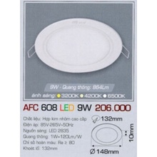 Đèn LED âm trần Anfaco AFC 608 12W, đường kính 170mm, ánh sáng trung tính 3200K