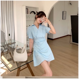 Váy ngắn xếp ly xẻ tà cổ v phong cách hepburn
