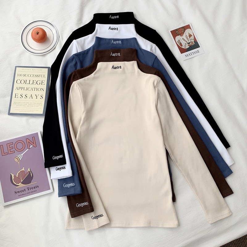 Áo thun nữ tay dài cổ lọ phong cách Hàn Quốc | BigBuy360 - bigbuy360.vn