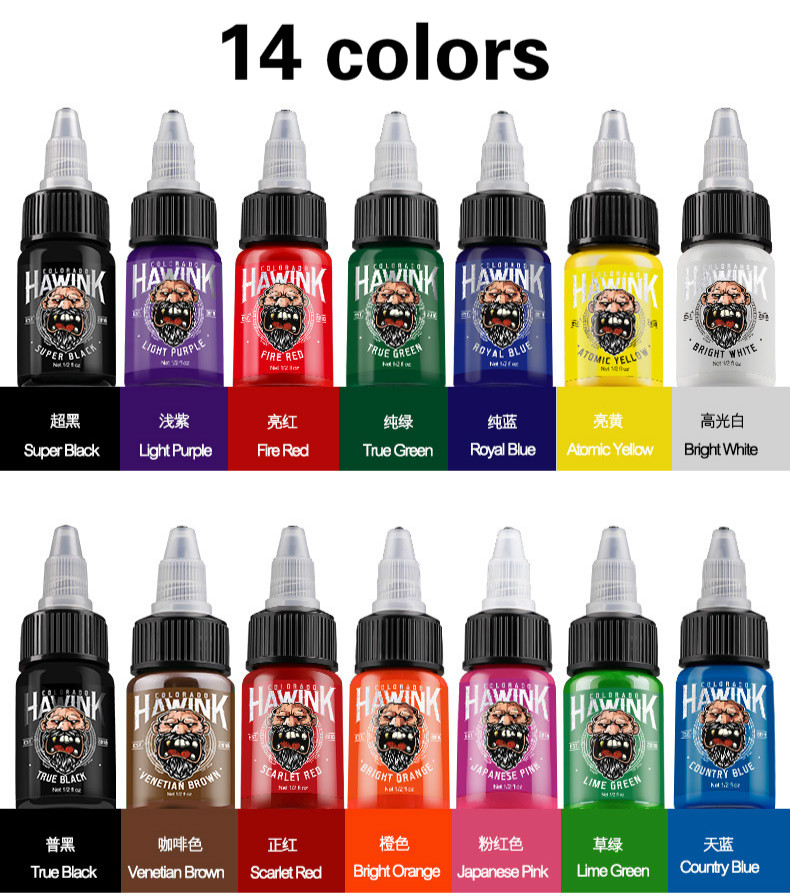1/2 oz (15ml) Preferred professional tattoo Ink makeup paint, available in 14 body paint colors