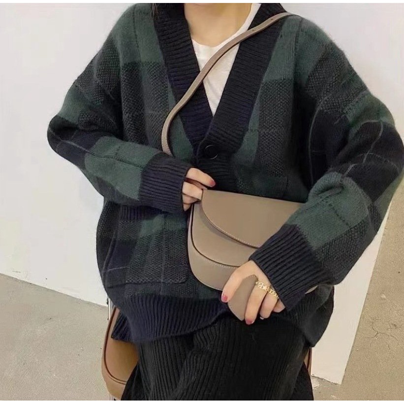 Áo len nữ cadigan kẻ caro dày dặn thời trang trẻ
