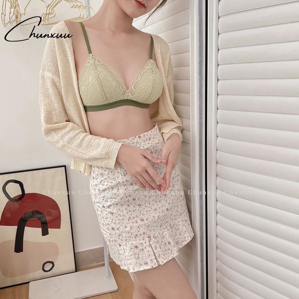 Áo lót ren nữ CHUNXUU không gọng đệm mỏng ôm ngực, phối ren hoa gợi cảm - AV33
