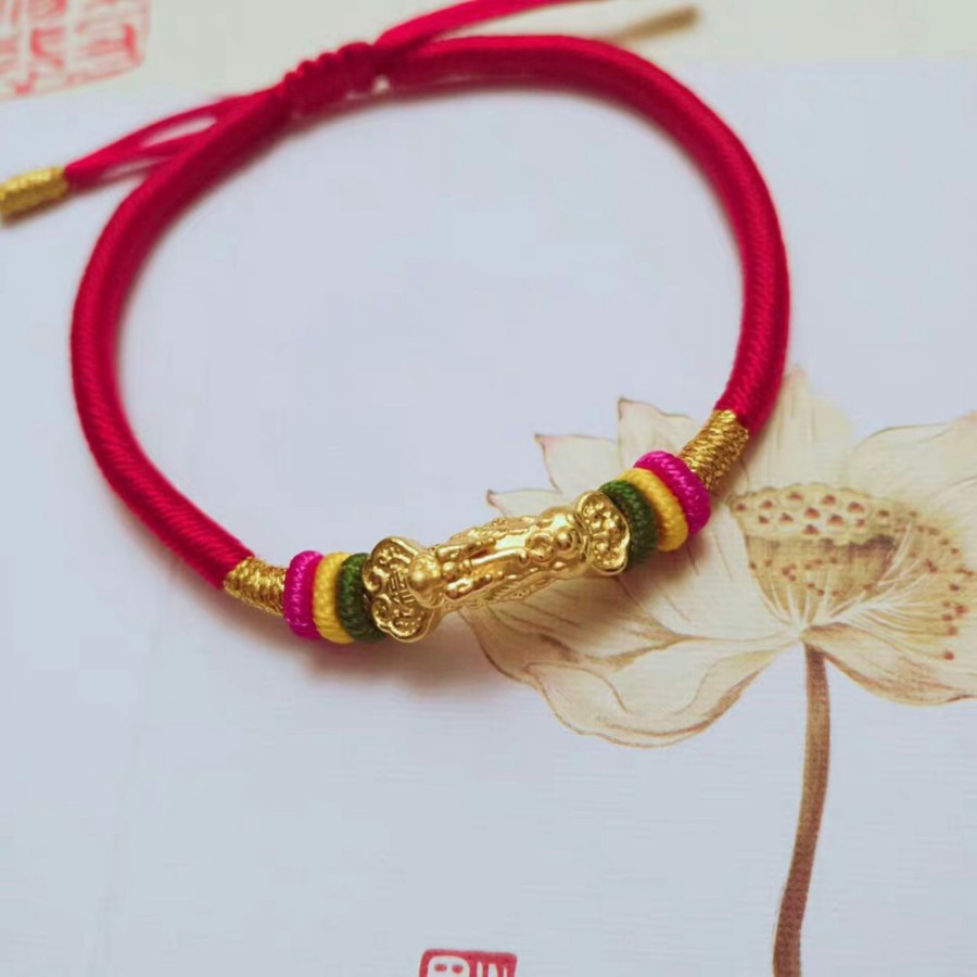 Charm gậy như ý tỳ hưu vàng 6p09 - Kèm theo vòng tay handmade