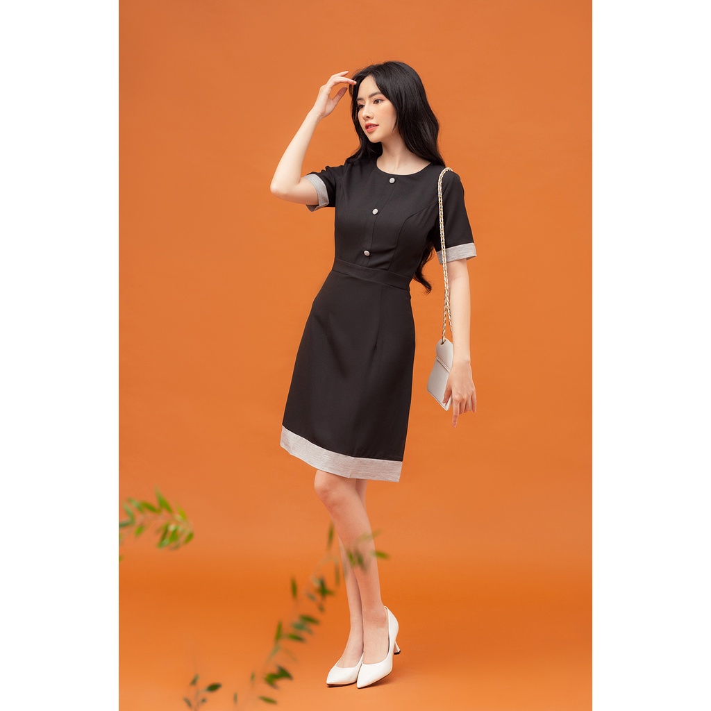 Đầm nữ nút bọc phối viền cách điệu GUMAC DB710 | BigBuy360 - bigbuy360.vn