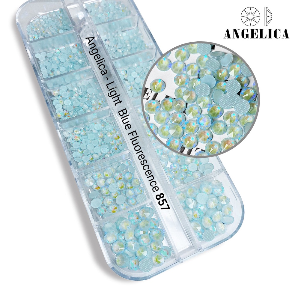 Đá Nail Chân Lưới 16 Khía Xanh Dương Nhạt Nước Gạo Padparadscha Ab Đính Trang Trí Móng ANGELICA 857