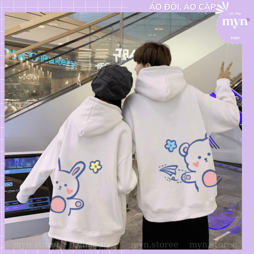 Áo Hoodie Đôi Nam Nữ Tình Yêu, Bạn Thân Hoạt Hình Dễ Thương Chất Nỉ Bông Cao Cấp Form Rộng
