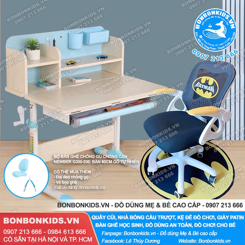 Bộ bàn ghế học sinh 80cm gỗ tự nhiên Newber G300, Ghế Hello Kitty thông minh | BigBuy360 - bigbuy360.vn