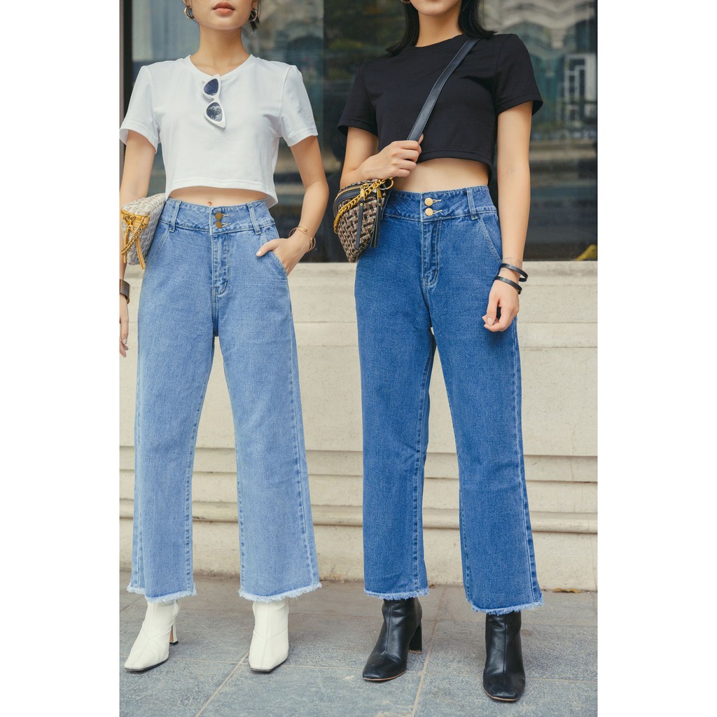 QUẦN JEANS DÁNG XUÔNG CẠP 2 CÚC CHUBBIE hai màu xanh đậm/xanh nhạt - TWO BUTTONS JEANS | BigBuy360 - bigbuy360.vn