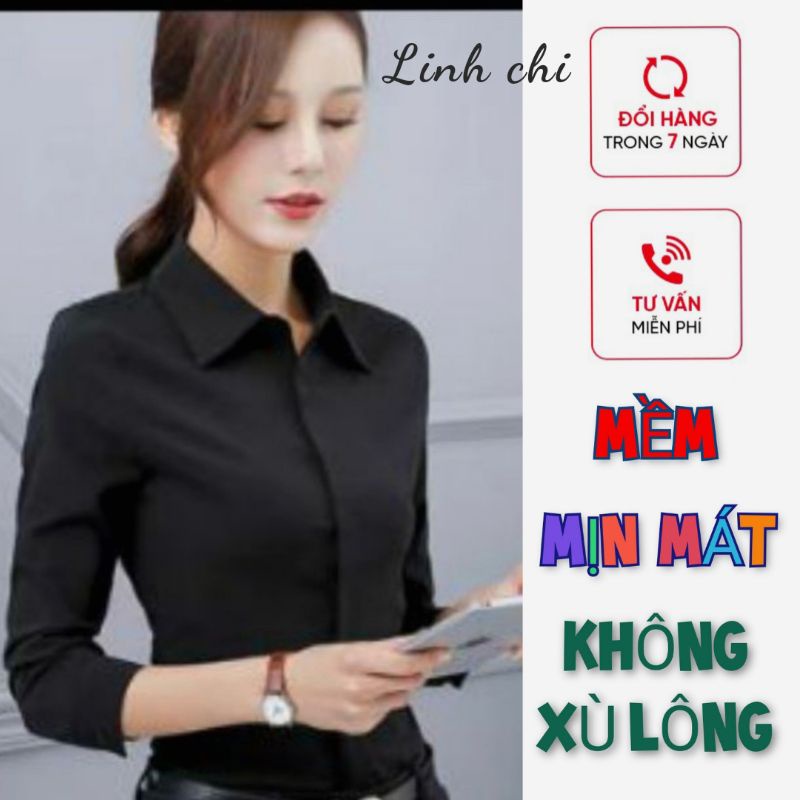 Áo sơ mi nữ màu đen tay dài form nhỏ hàng cao cấp form ôm nhỏ đẹp vải kate ý sang trọng ít nhăn giãn nhẹ SMDTD01 - Hàn
