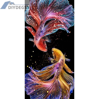 Tranh thêu đính đá 5D hình cá mosaic nhiều màu sắc trang trí nội thất độc đáo DIY