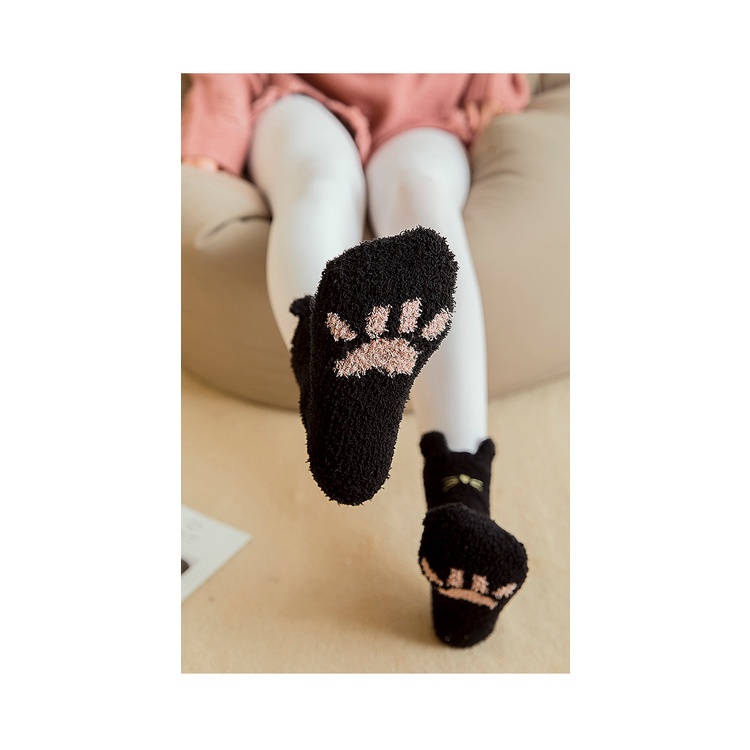 1 Đôi Tất Lông Cừu San Hô Giữ Ấm Hình Hoạt Hình Đáng Yêu