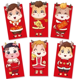Set 6 phong bì đỏ 2021 họa tiết con trâu mang phong cách Trung Hoa