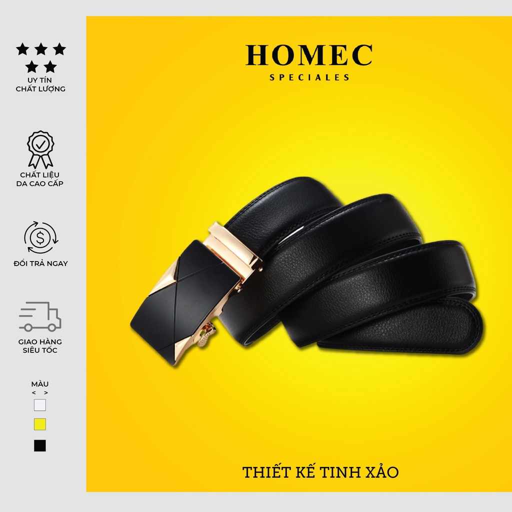 Thắt lưng Nam chất liệu da cao cấp HOMEC 09 khóa tự động kiểu dáng hiện đại - Dây lưng nam cao cấp – HOMEC