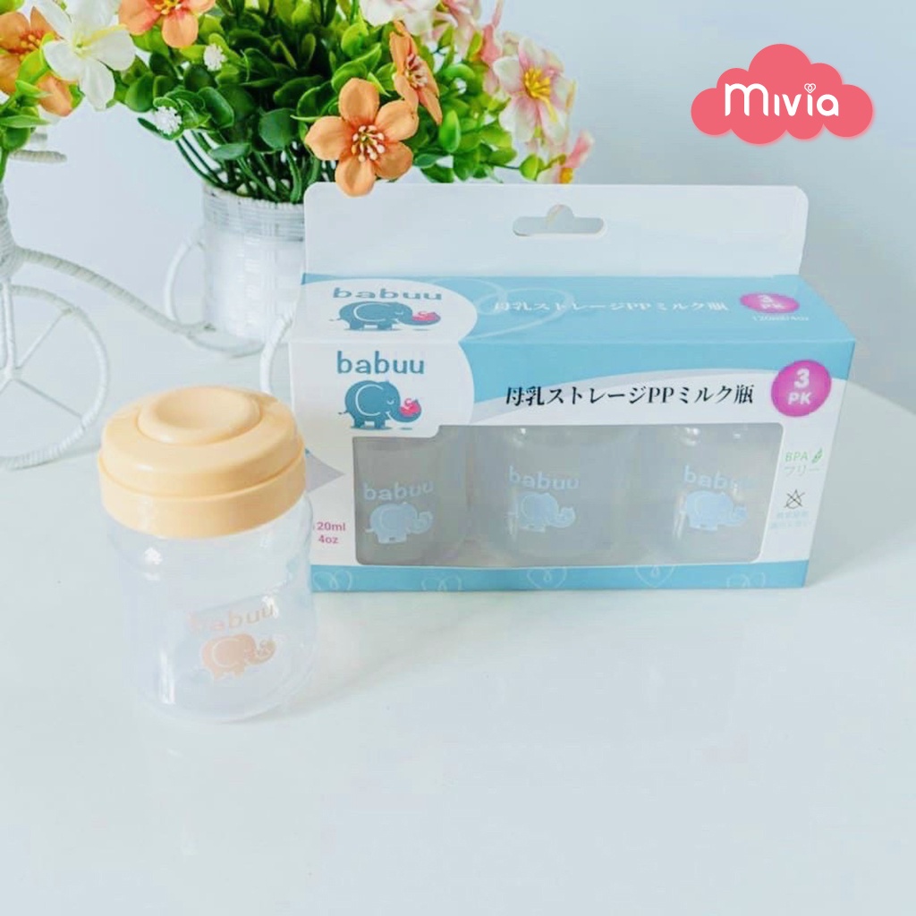 Hộp trữ sữa, bình trữ sữa Babuu set 3 Nhật