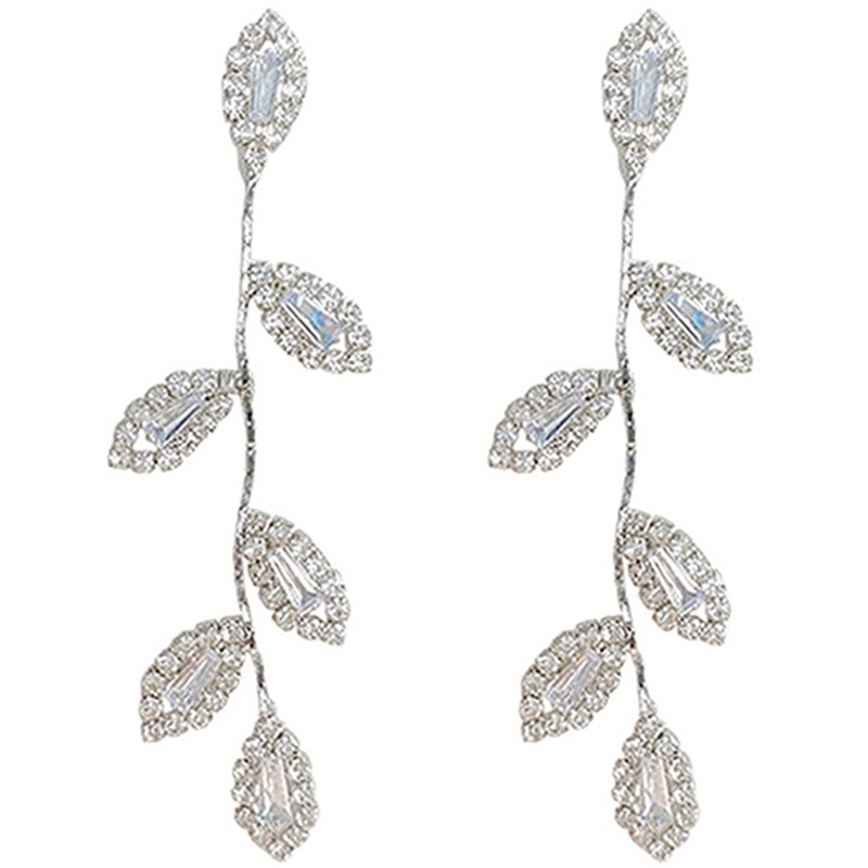 Bông Tai Dáng Dài Hình Chiếc Lá Đính Đá Zircon Sang Trọng Cho Nữ