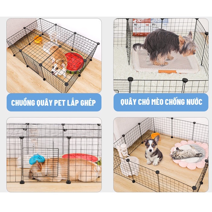 Combo 9 tấm + 1 cửa chuồng lắp ghép chuồng quây chó mèo di dộng thép sơn tĩnh điện- Tặng chốt