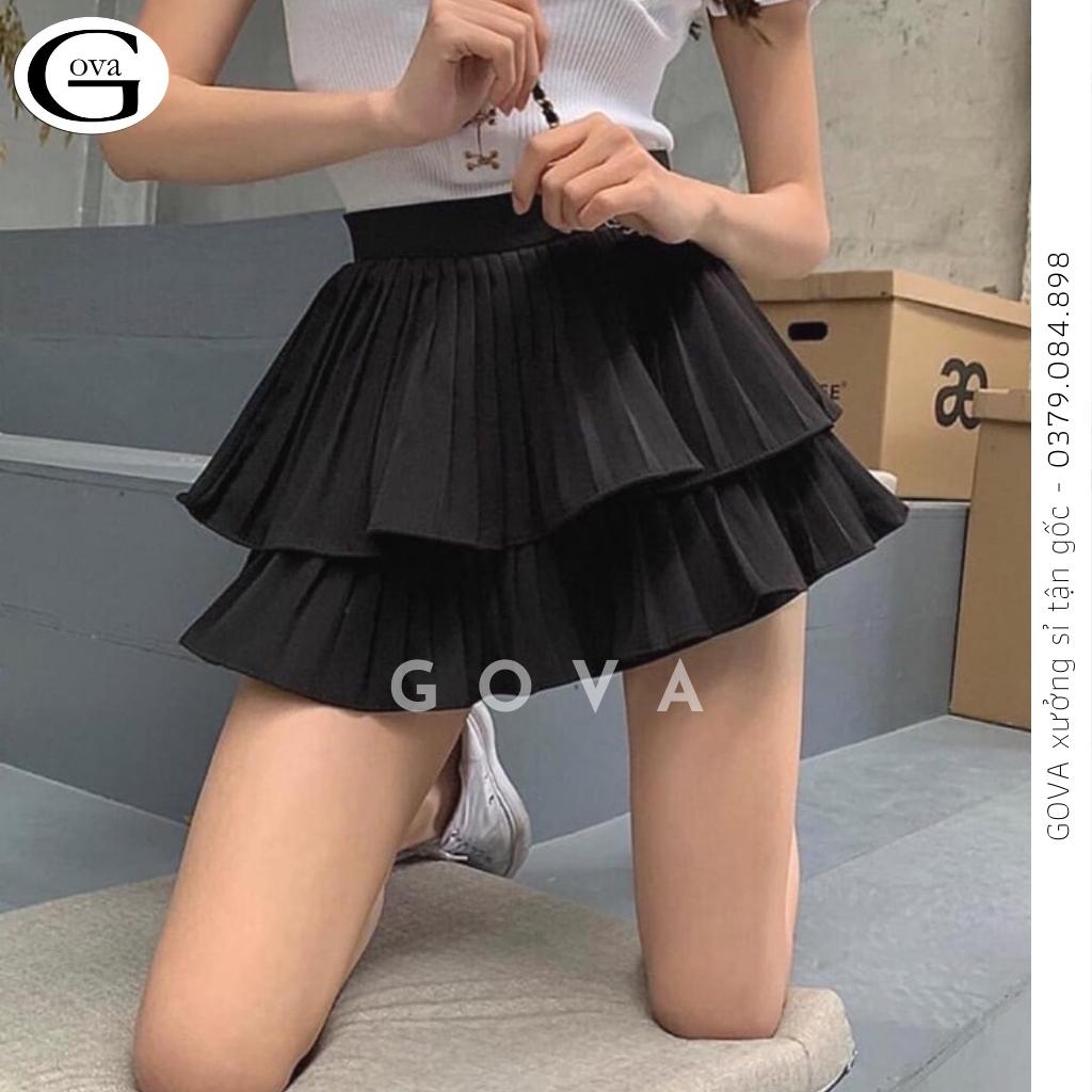 Chân Váy XẾP LY 2 TẦNG Phồng Ngắn Dáng Xòe Lưng Cạp Cao Có Lót Trong Cao Cấp GOVA
