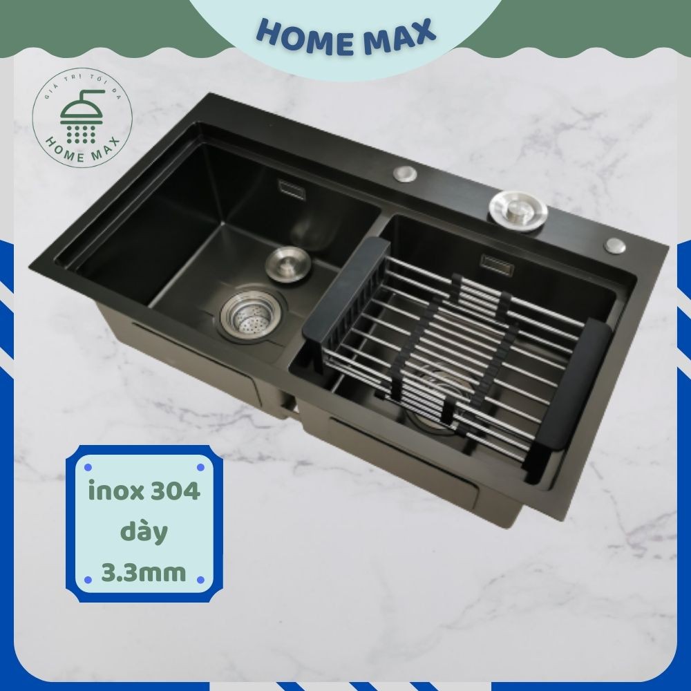 Chậu rửa bát inox 304 nano đen dày 3.3mm giật cấp hàng chính hãng bảo hành 24 tháng .