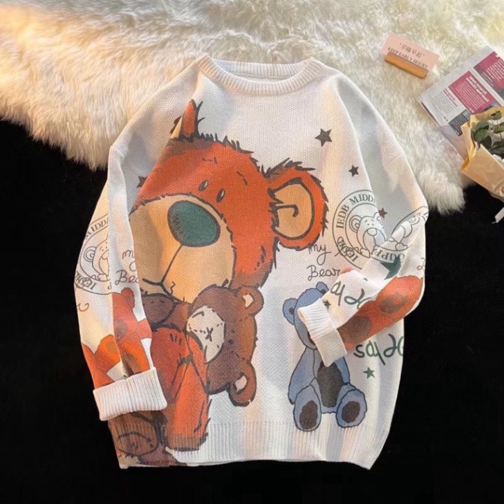 Áo Len Dài Tay UniSex Quảng Châu, Áo Len Form Rộng Kiểu Hàn Hình Gấu Kute | BigBuy360 - bigbuy360.vn