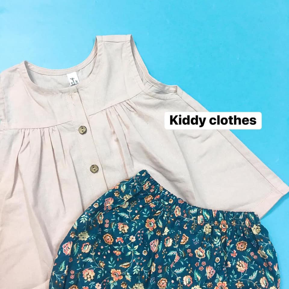Bộ vintage chất linen sát nách bé gái