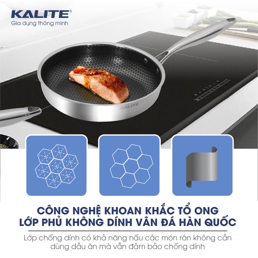 Chảo Inox Kalite KL-326 - Lớp phủ không dính vân đá Hàn Quốc - Bảo Hành Chính Hãng - Mới 2021