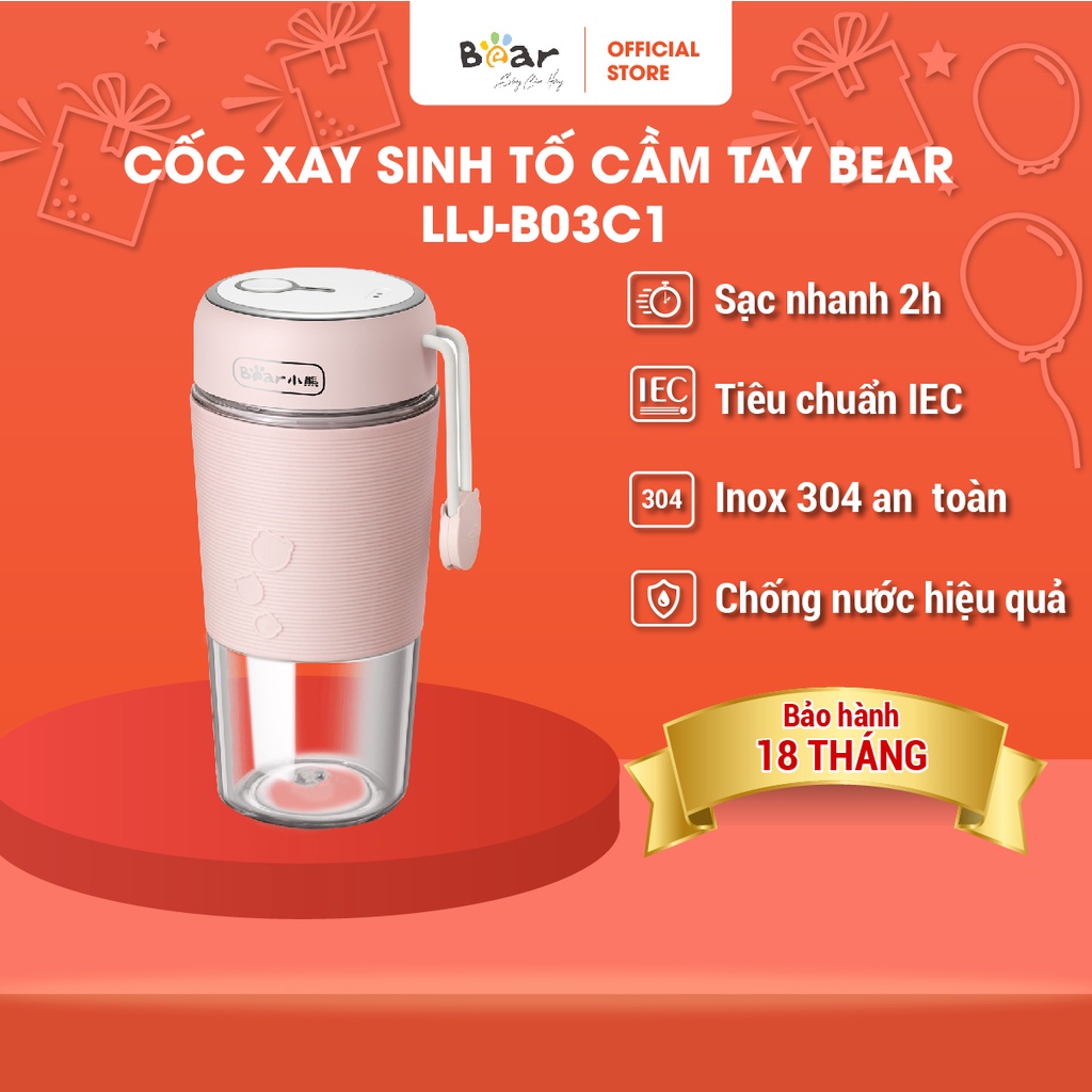 Máy Xay Sinh Tố Cầm Tay Mini Bear Công Suất Lớn, Không Ồn, Dung Lượng Pin Cao - LLJ-B03C1