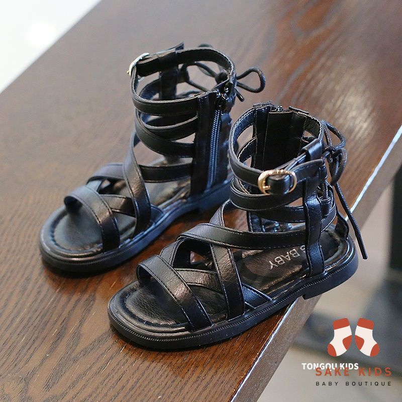 Giày Sandal chiến binh cho bé - Sandal bé gái cao cổ quai đan chất da PU siêu mềm êm chân chính hãng MG Baby V653